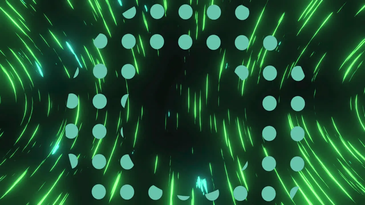 Animation of green dots over black space with green lights moving fast