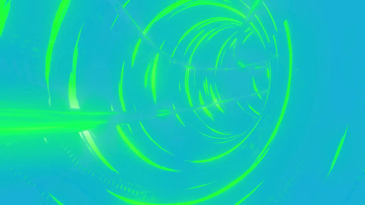 Animation of blue tunnel with green light trail pattern background