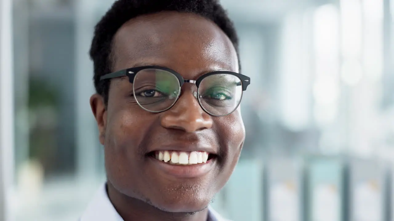 Face glasses and black man accounting intern