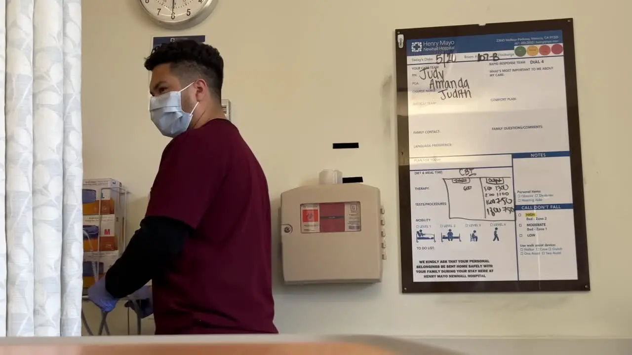 A patient care assistant PCA takes vitals at the Henry Mayo Hospital in Valencia California