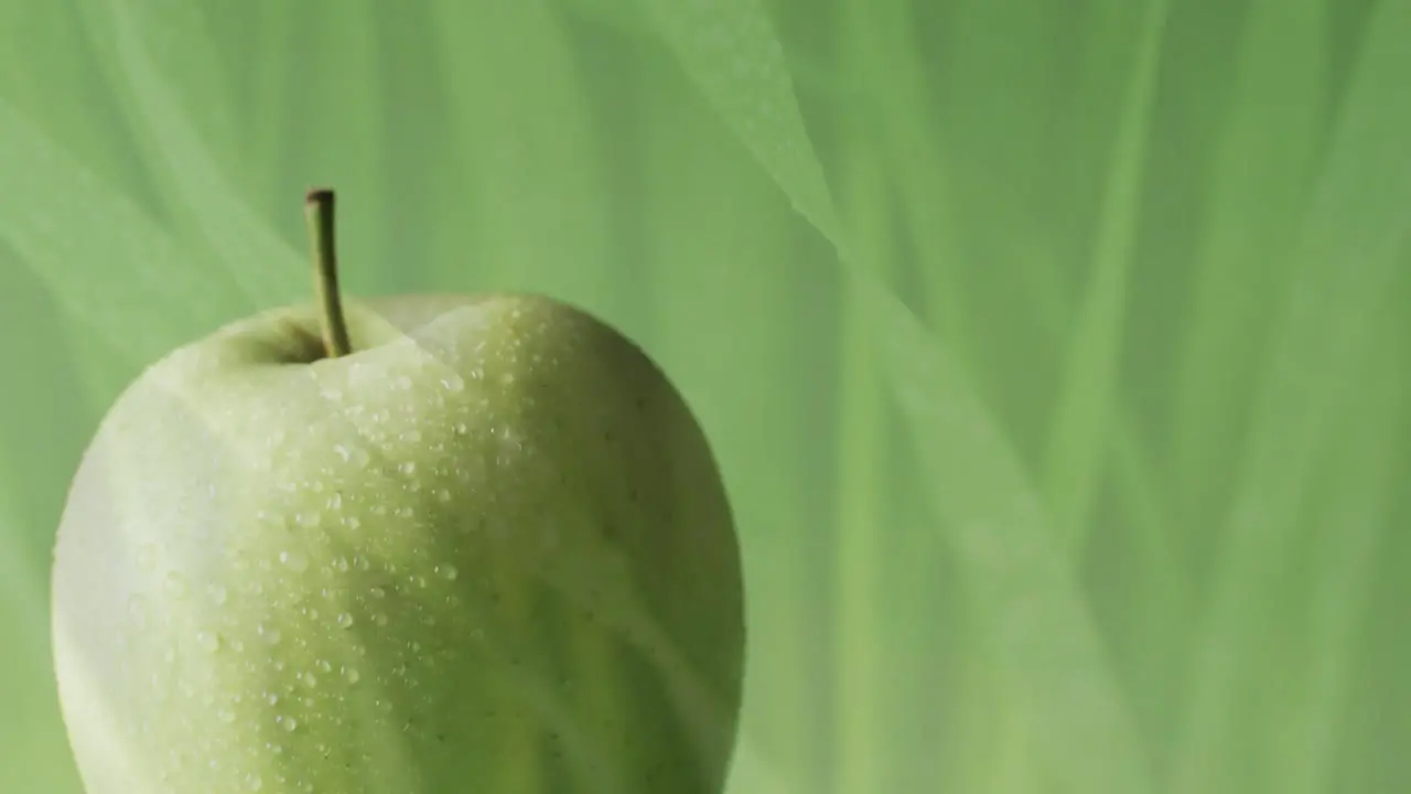 Composition of green apple and grass on green background