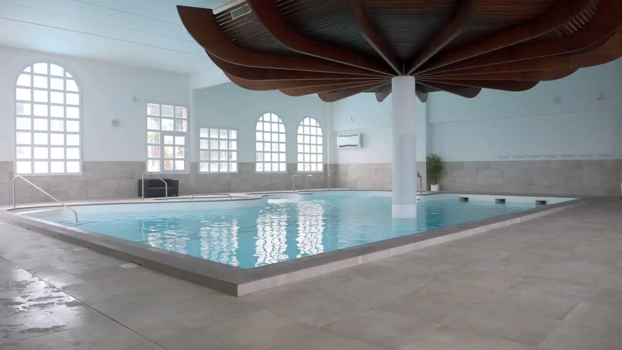 Slow establishing shot of a state of the are thalasso seawater swimming pool