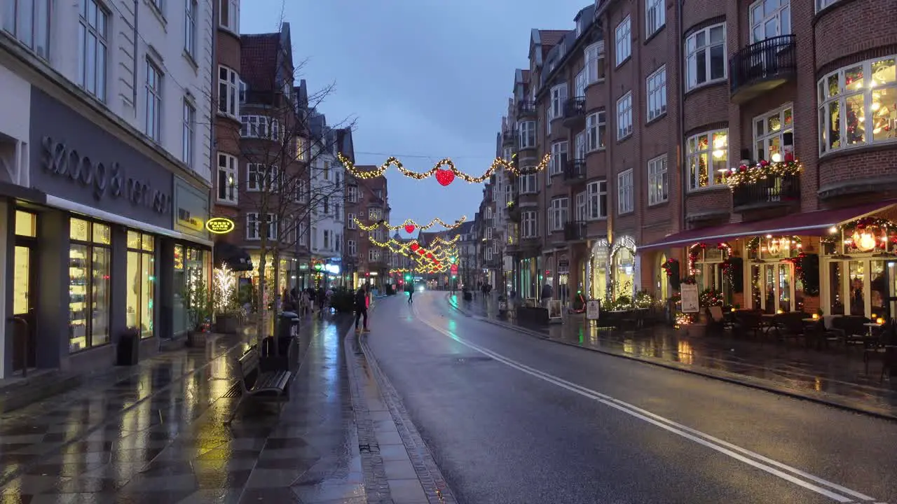 Aalborg centrum street view on a rainy and cold day