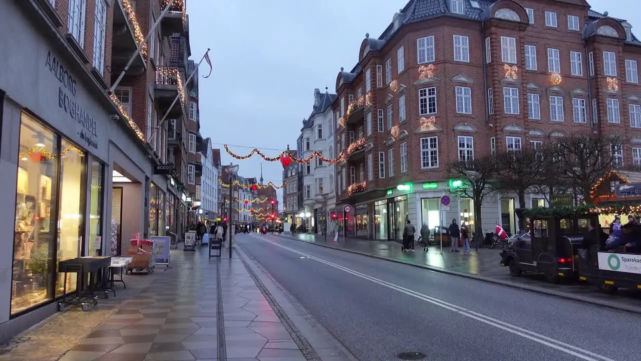 Aalborg centrum street view on a cold and rainy day