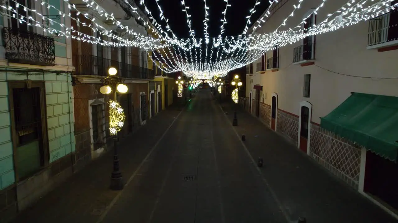 Drone footage of the Christmas decorations in the streets of Puebla City in México