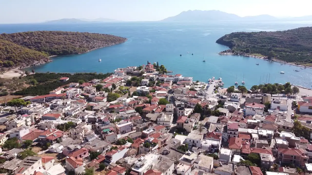 Seaside Town Palaia Epidavros in Argolis Peloponnese Greece Aerial Reverse