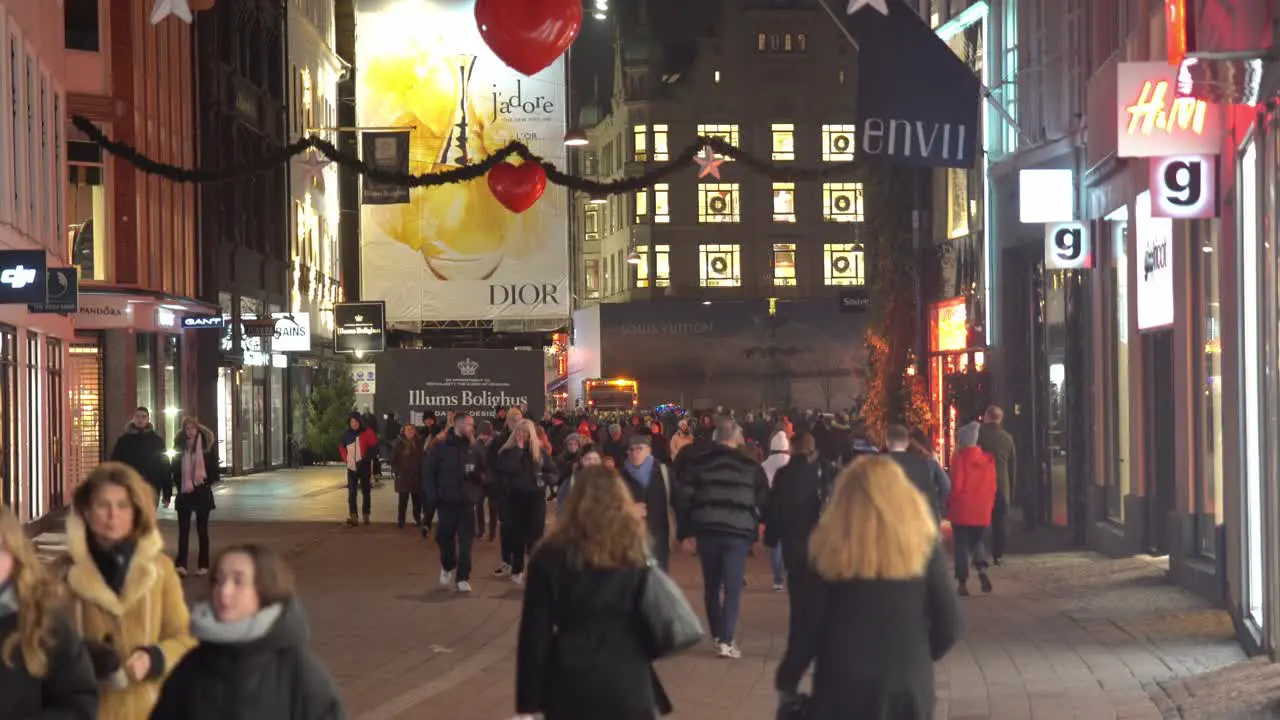 Copenhagen street view at night with Christmas lights