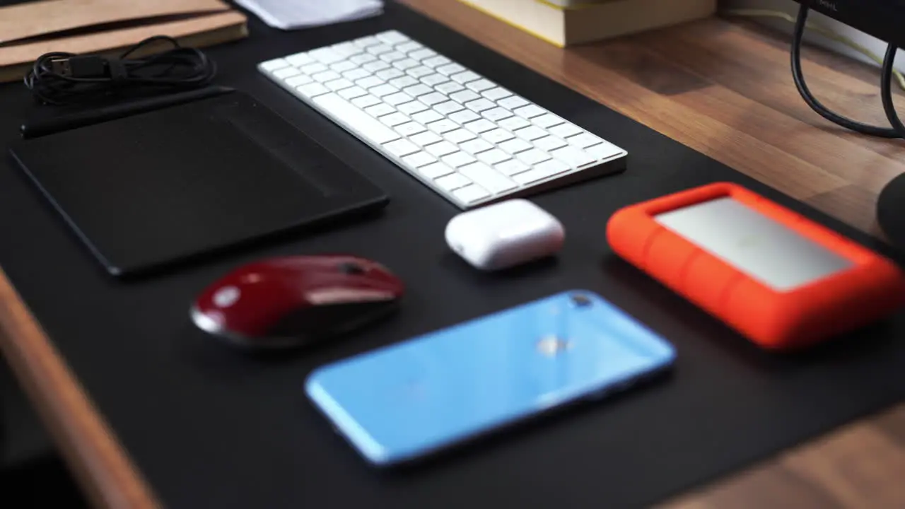 Modern entrepreneur work tools organized on desk