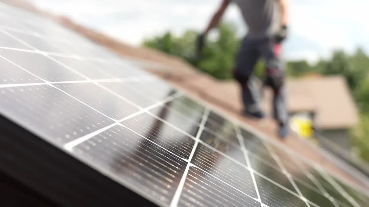 Solar panels on roof mechanic preparing installation consumer solar power