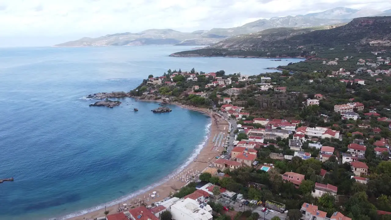 Stoupa Beach Town during Late Summer at Peloponnese Greece Aerial