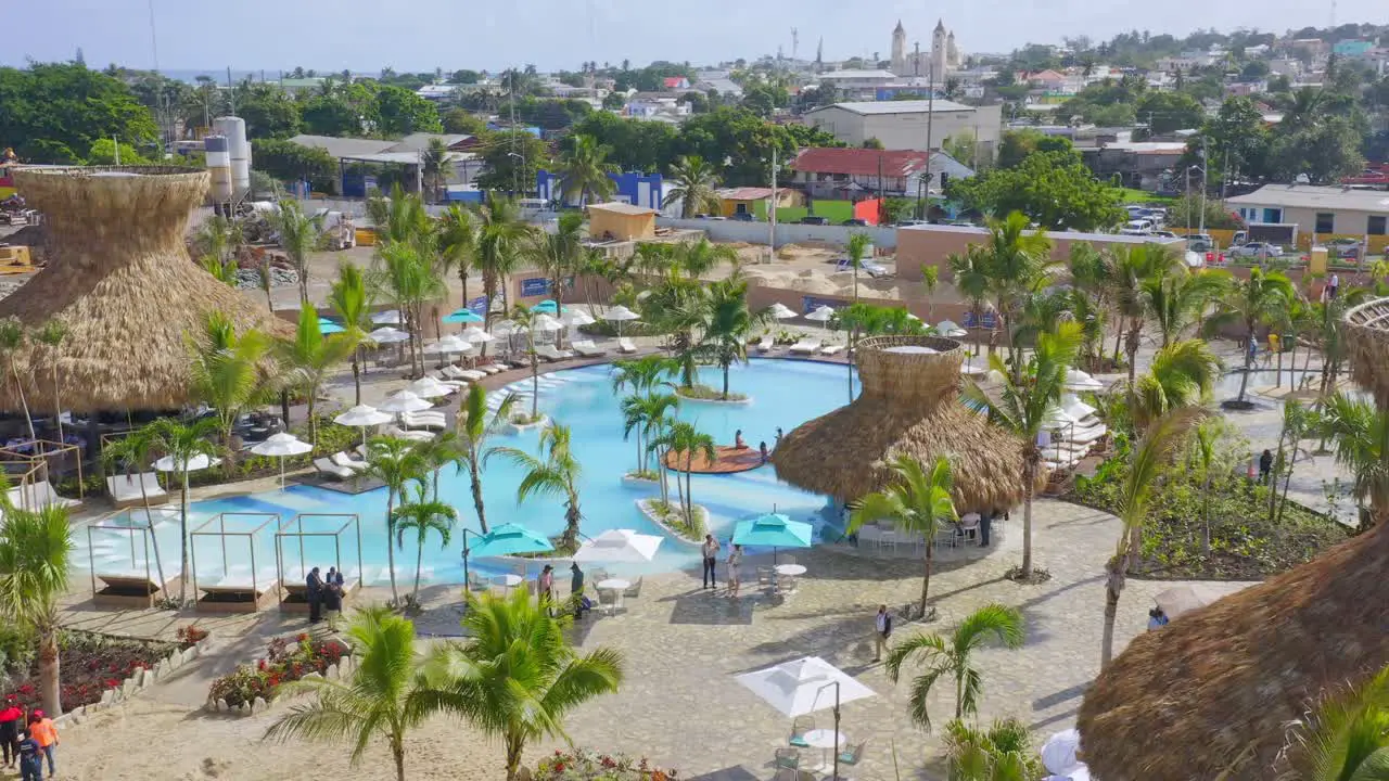 Aerial over inviting and exotic Amber Cove Puerto Plata cruise ship port