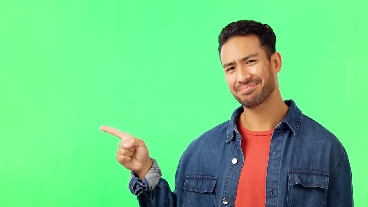 Smile face and man hand pointing to green screen