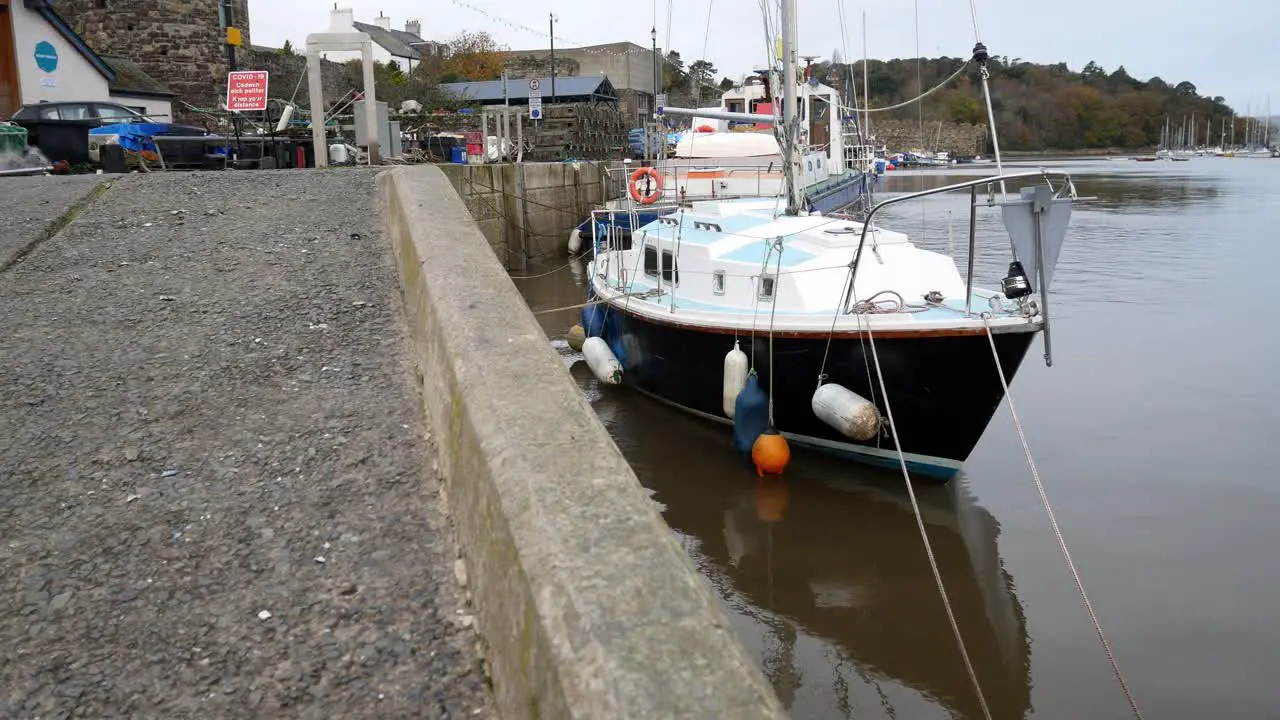 Commercial yacht moored on Conwy North Wales harbour