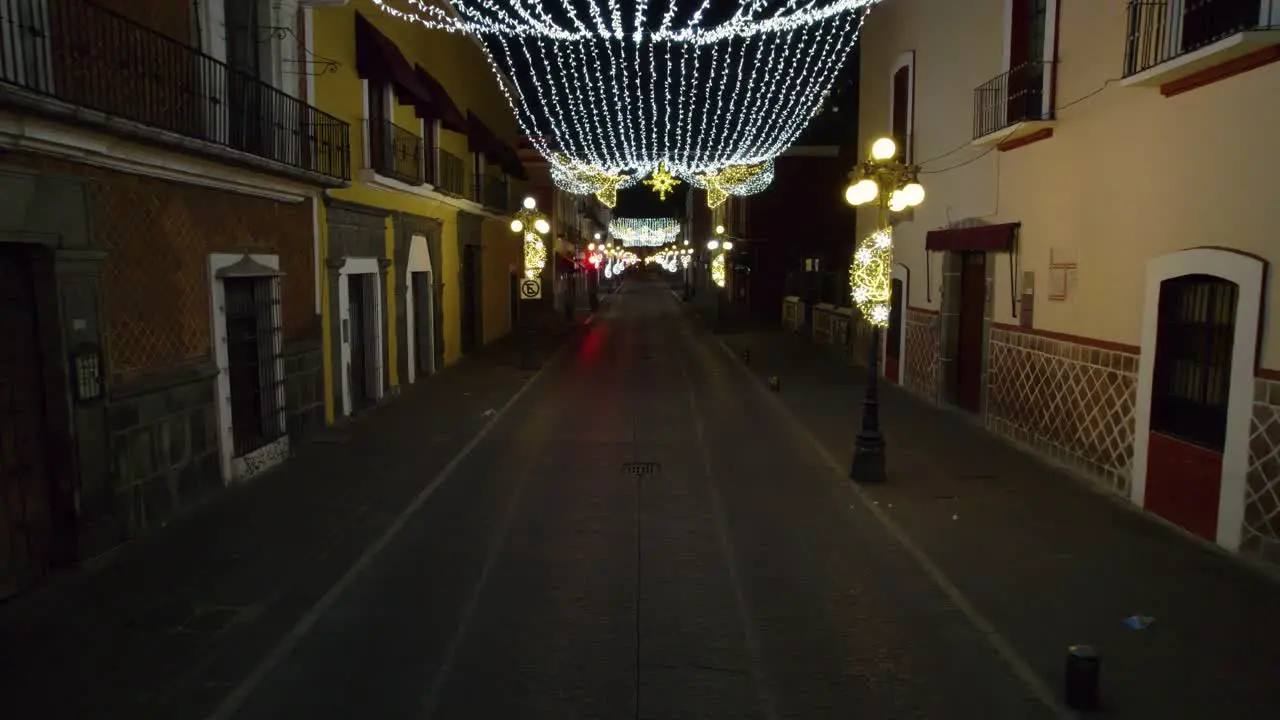 Drone video of the Christmas light decorations in the colonial architecture streets