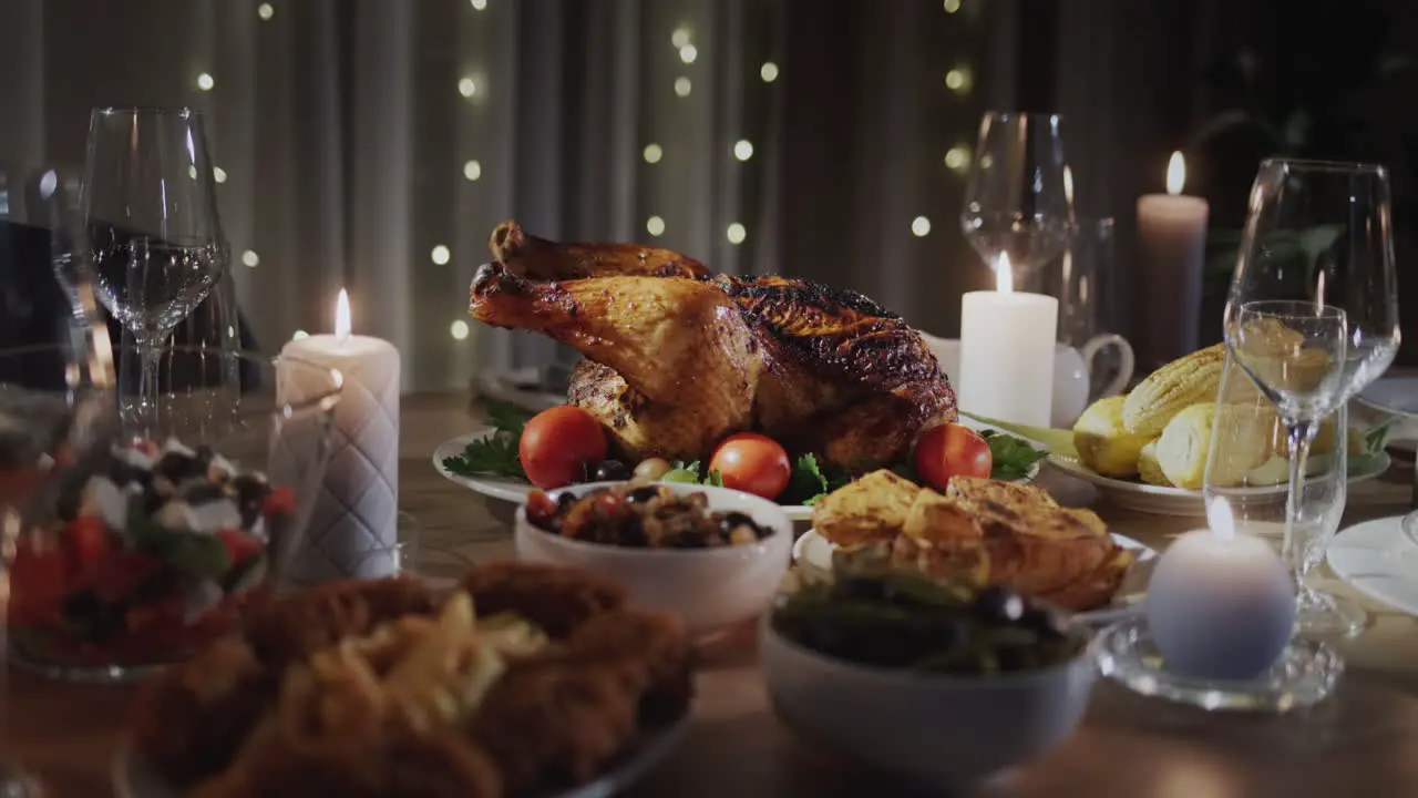 Roasted turkey on the festive table a traditional dish for Christmas and Thanksgiving