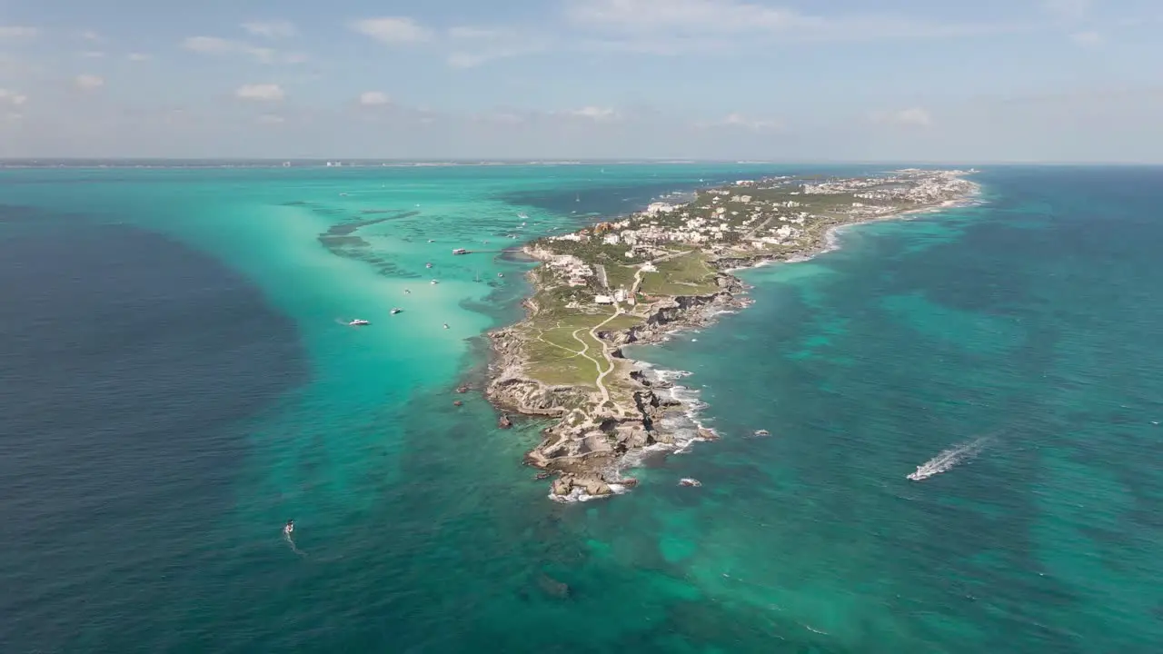 Far Away Helicopter view of Isla Mujeres Mexico