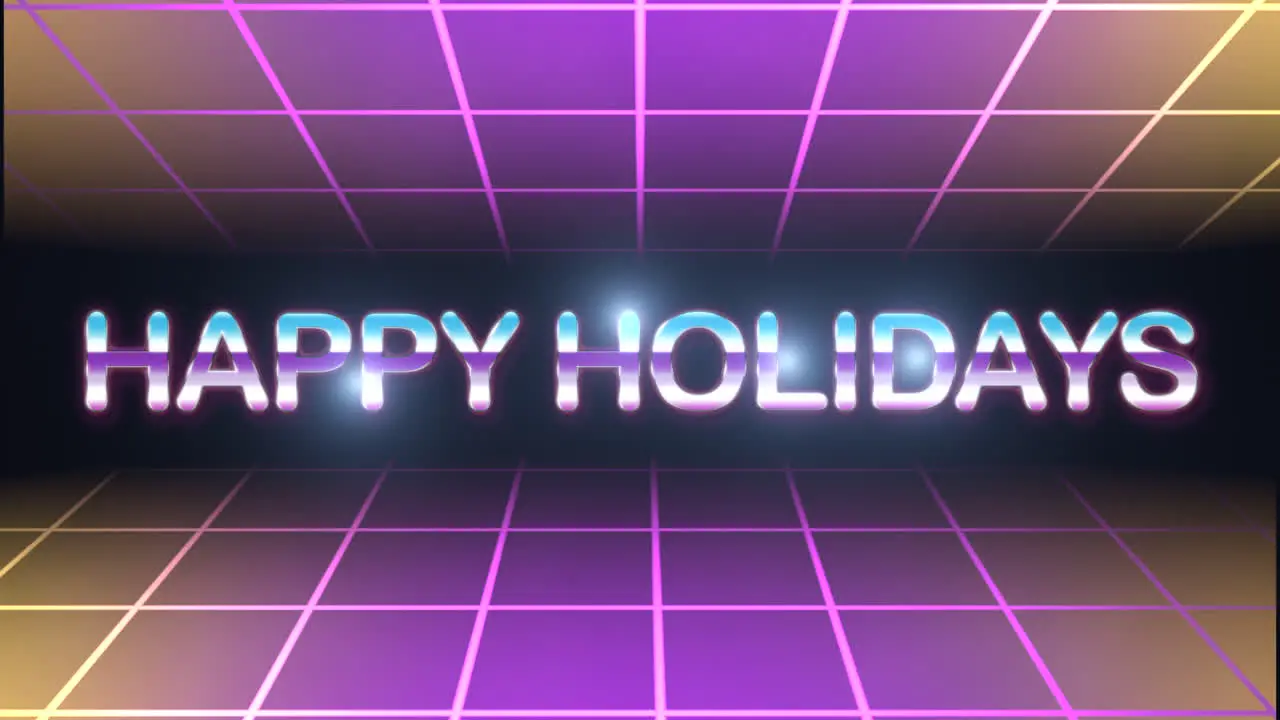 Vintage 80s Happy Holidays amidst Neon Grid & Glittering Galaxy