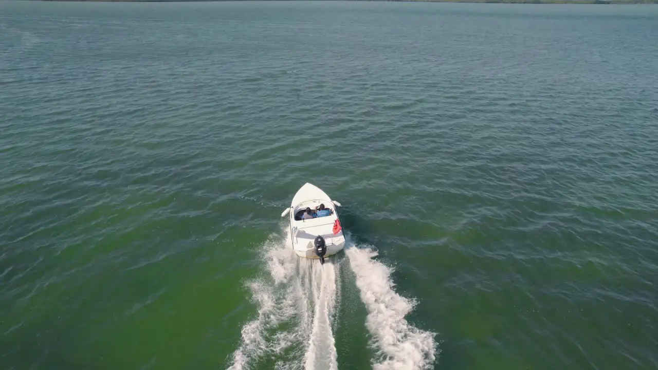 Fast motorboat speeding through the coastal waters of Isla De Mujeres Mexico