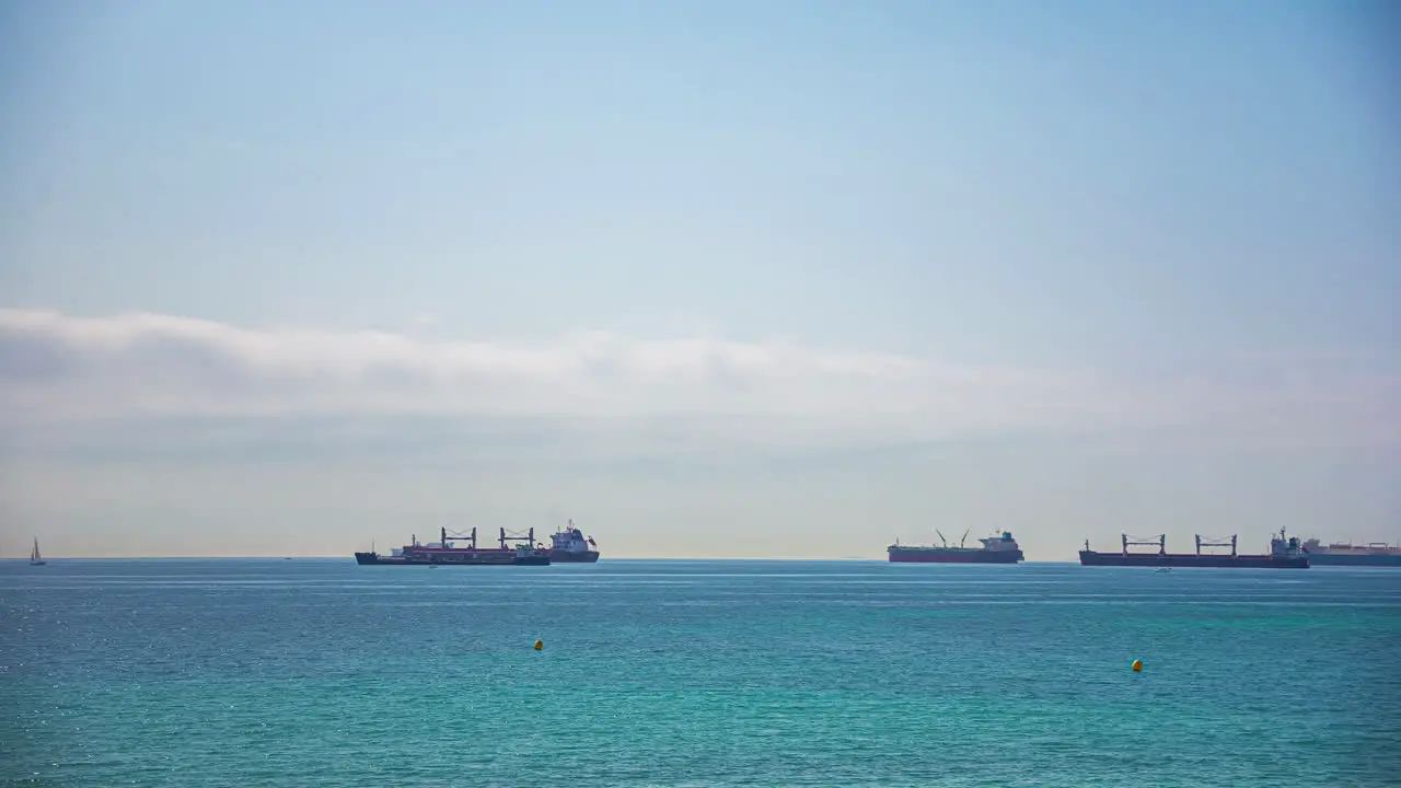 Empty container ships anchored near Malaga Spain