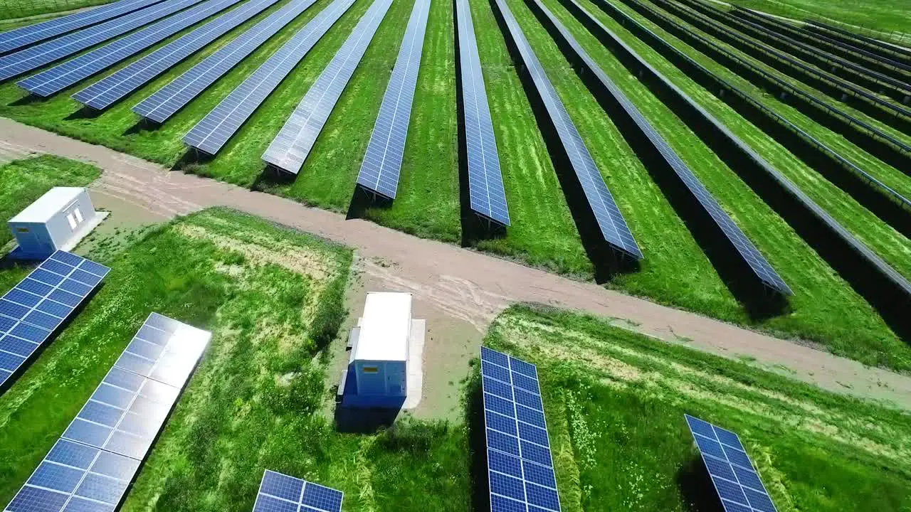 Aerial view of solar power plant Solar panels generating electric energy