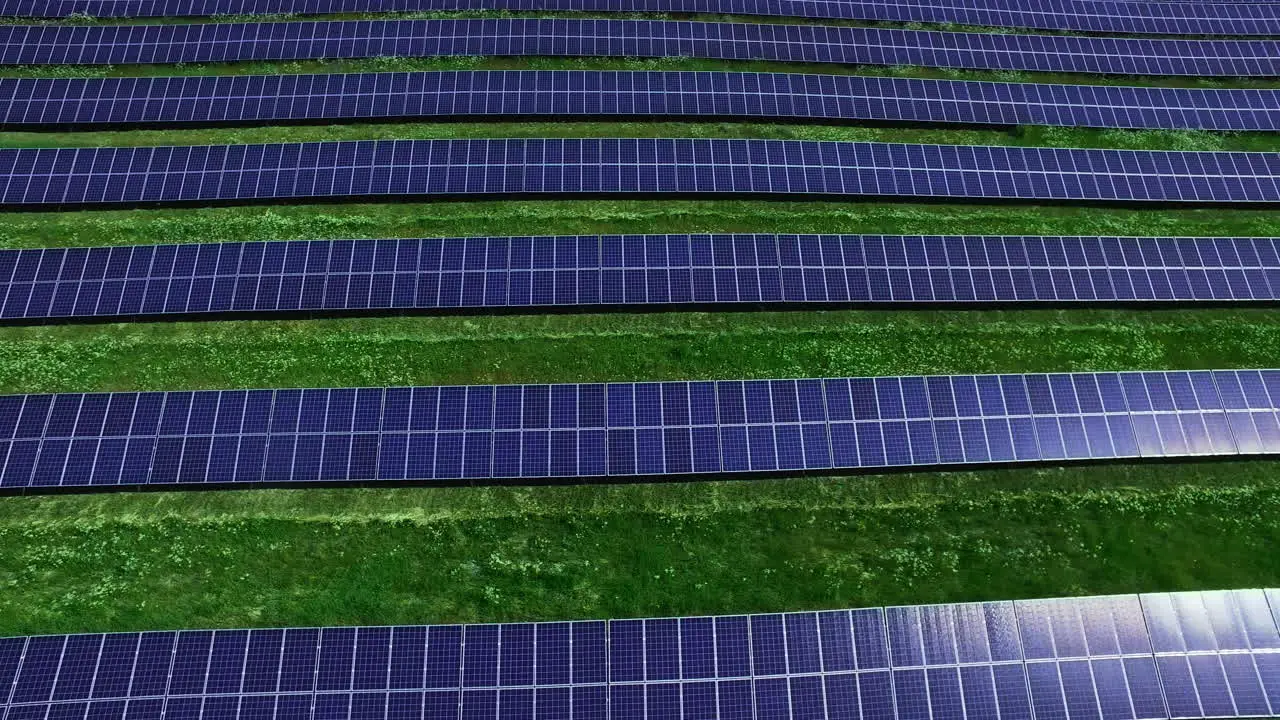 Clean energy production with solar park Aerial view solar energy field