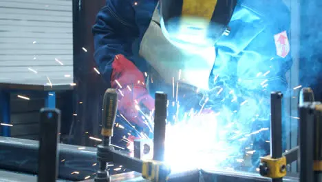 Process of autogenous welding at industrial enterprise Industrial steel welder