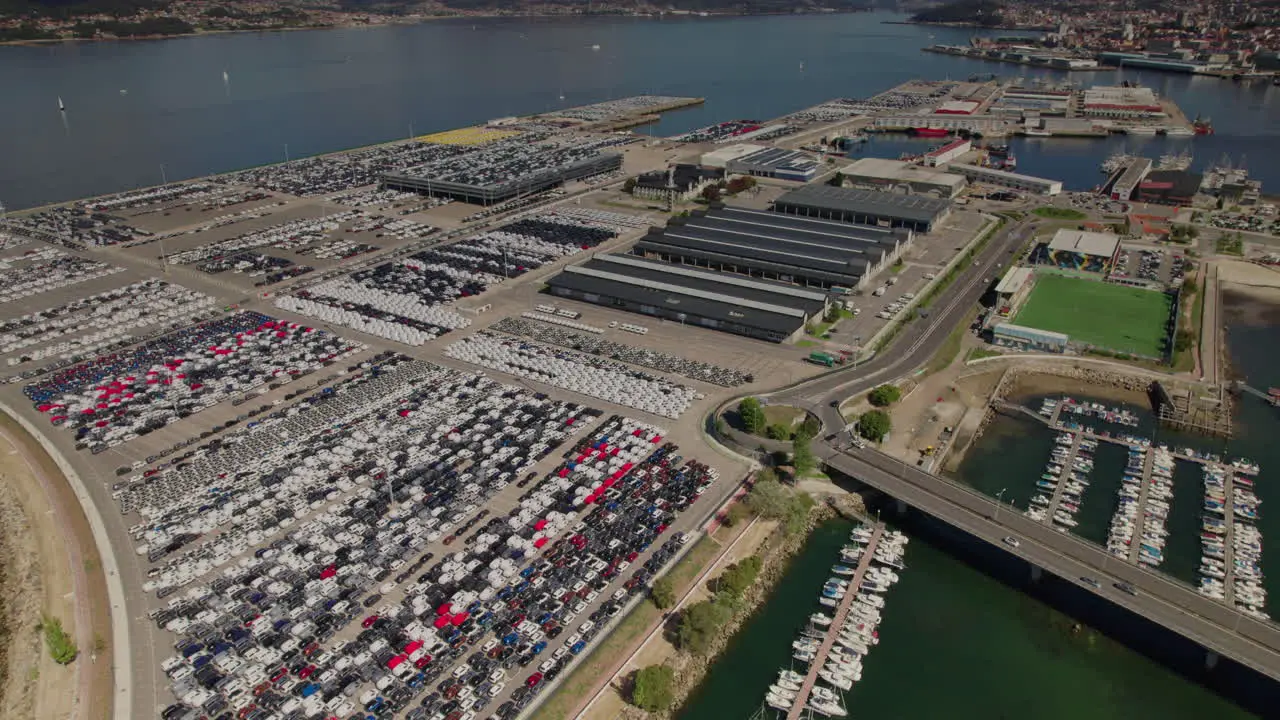 Aerial view over Harbour Vigo Car manufacture in Vigo Galicia Zona Franca