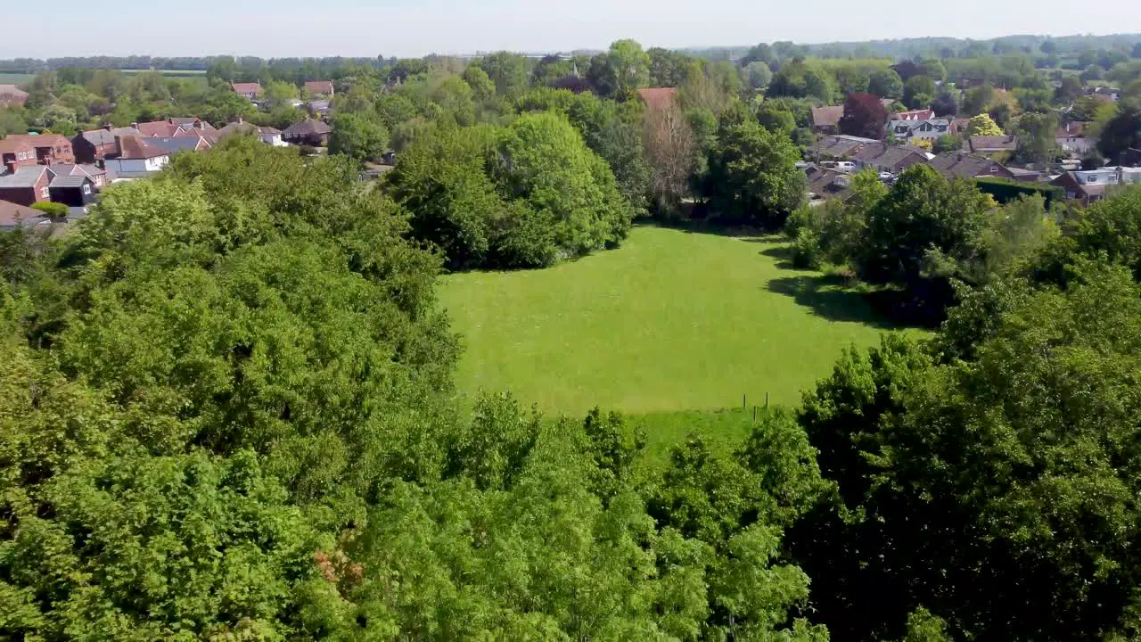 A reveal video using a drone from behind some trees