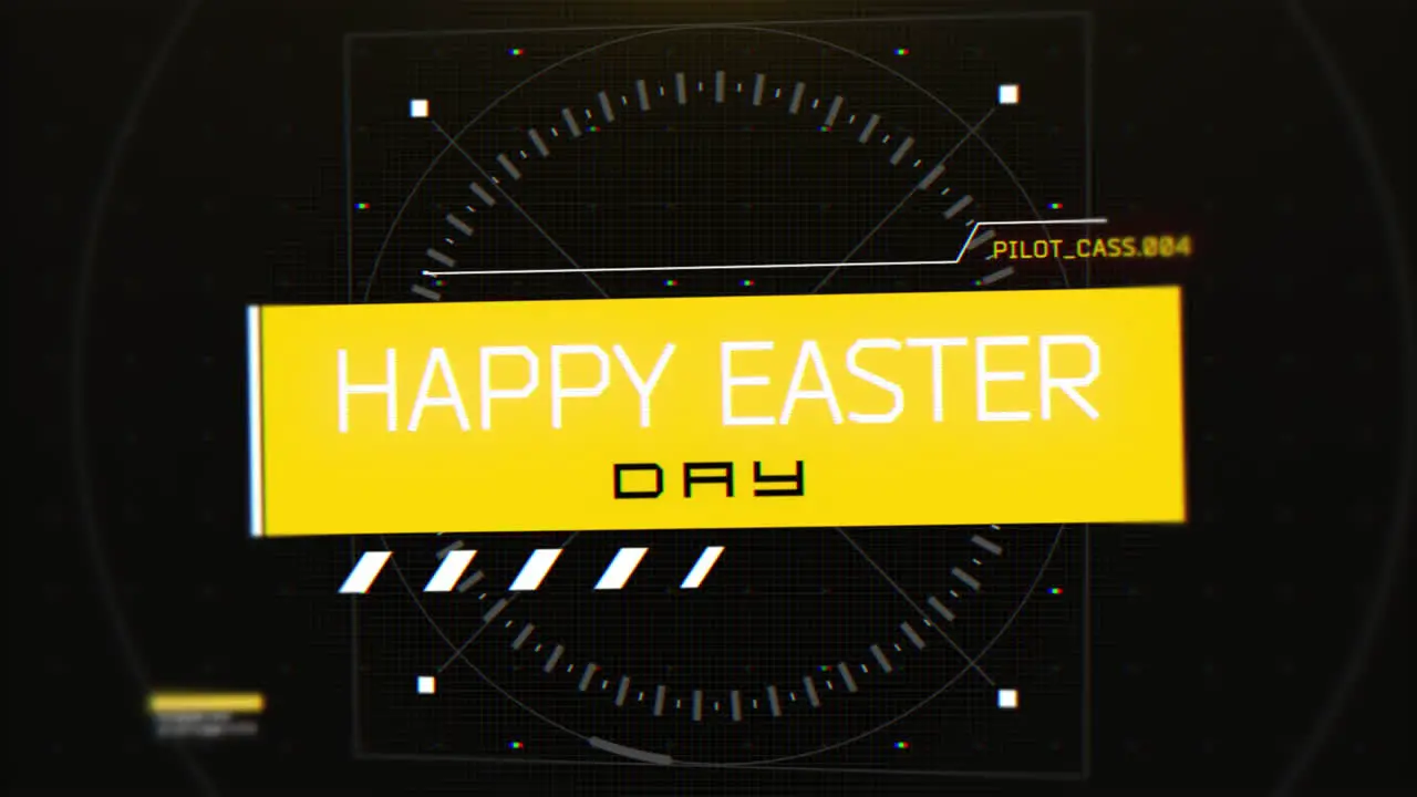 Happy Easter greeting sign yellow letters on black background with yellow border