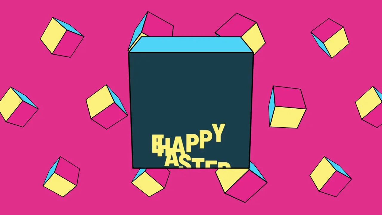 Colorful cube with Happy Easter message and shapes