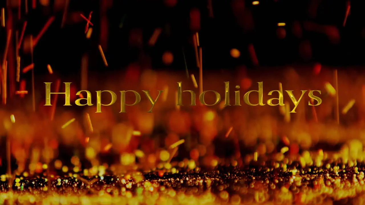 Animation of happy holidays text over sprinklers falling on ground over abstract background