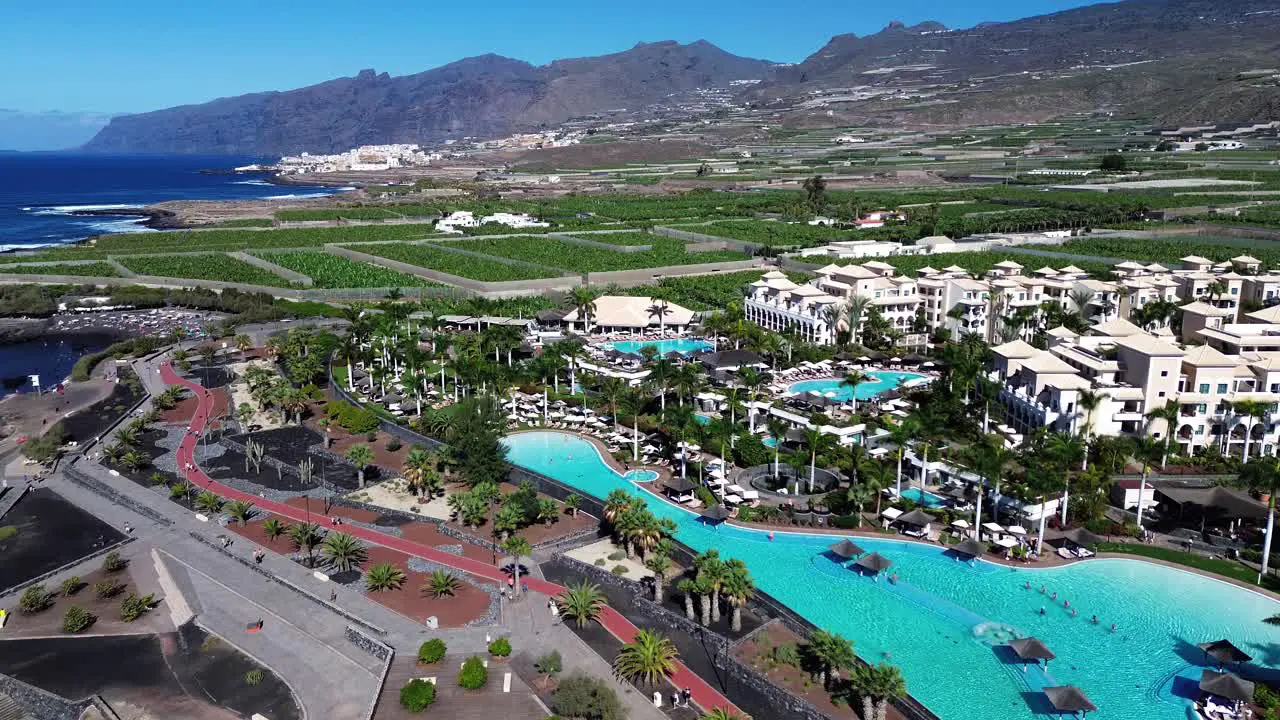 Aerial Costa Adeje in Tenerife holiday destination in Canary Islands Spain