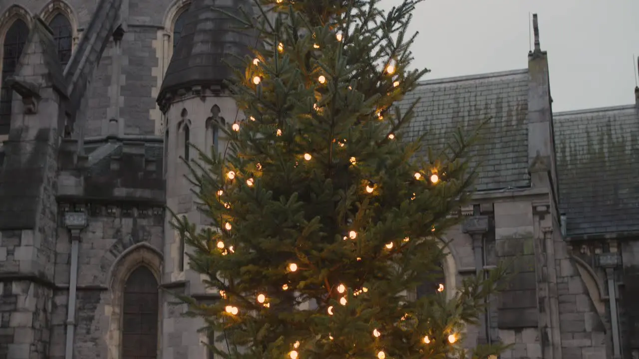 Close up of tree decorations during the Christmas season at Christ Church Cathedral in Dublin Ireland