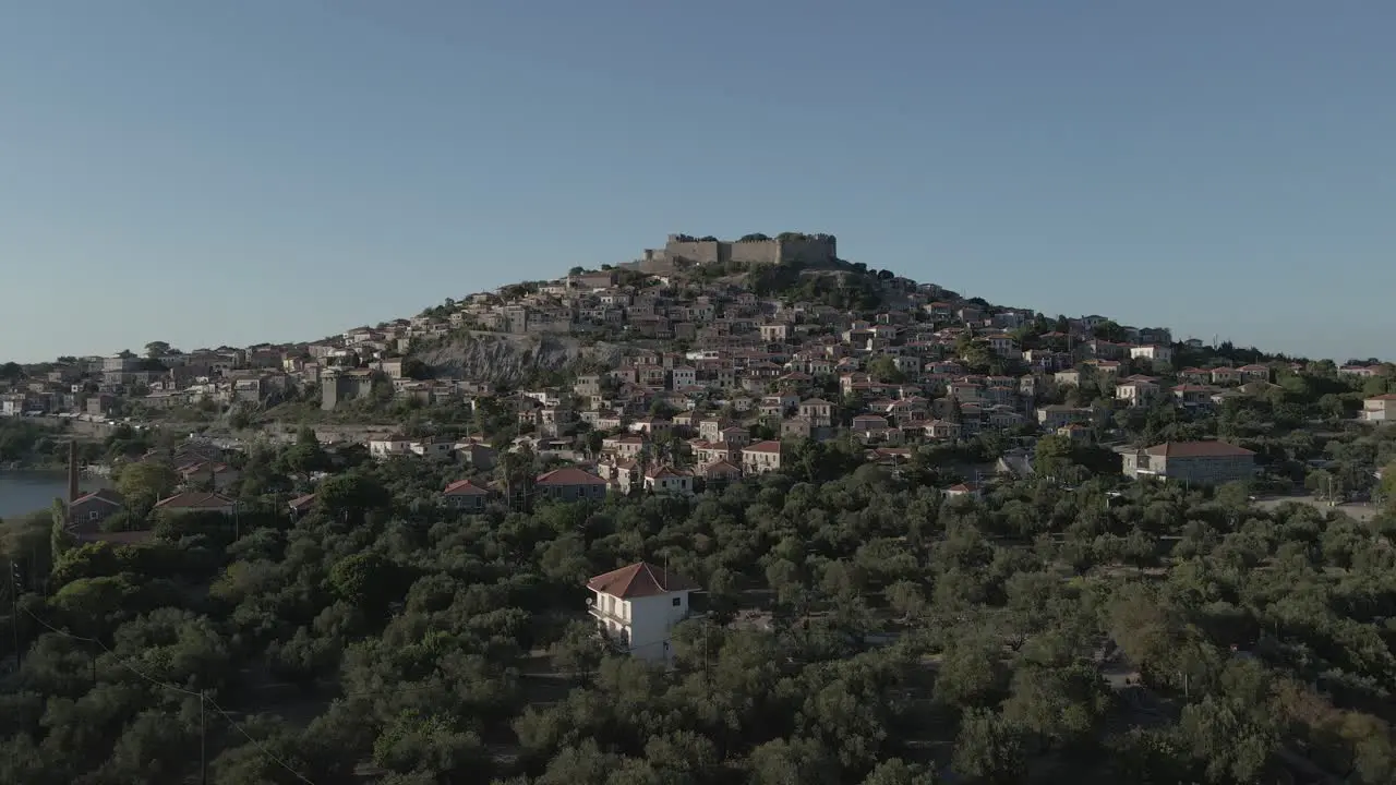 An aerial view of the village of Molyvos Lesvos Greece