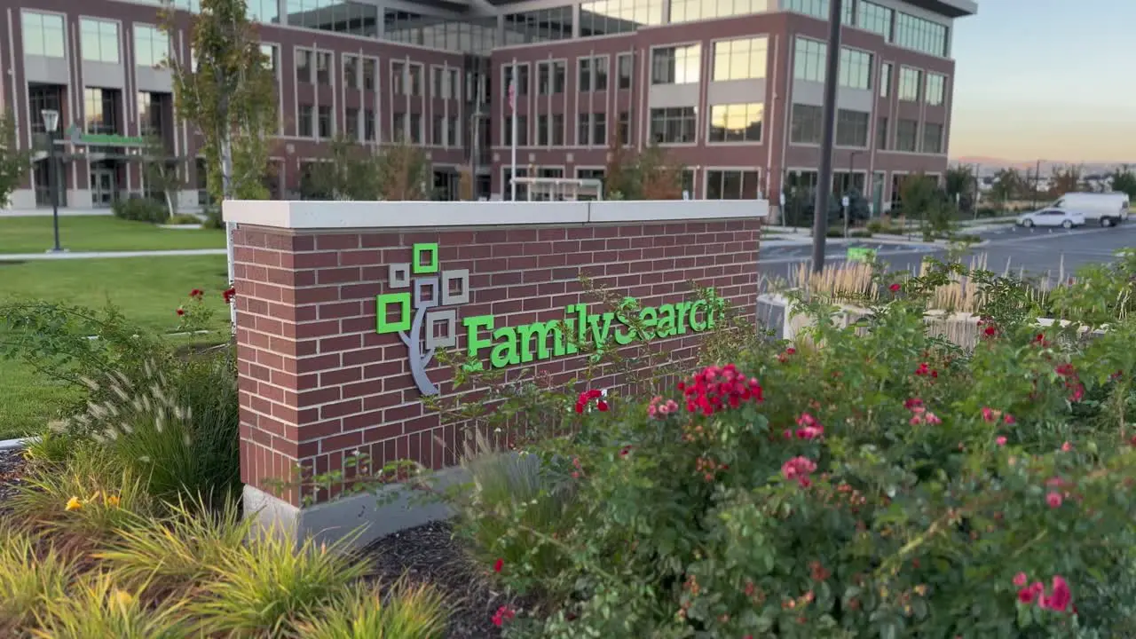 FamilySearch sign logo and building in Lehi Utah