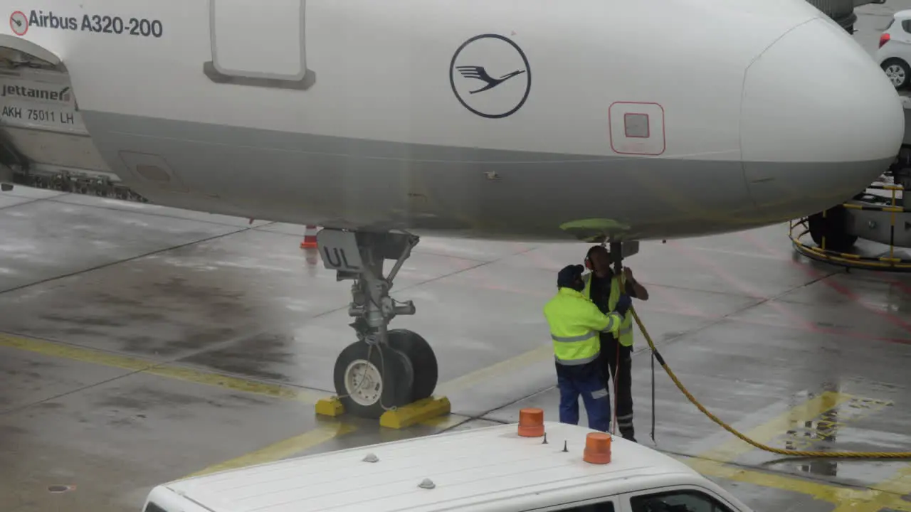 Refueling Lufthansa Airbus 320-200 at Charles de Gaulle Airport Paris