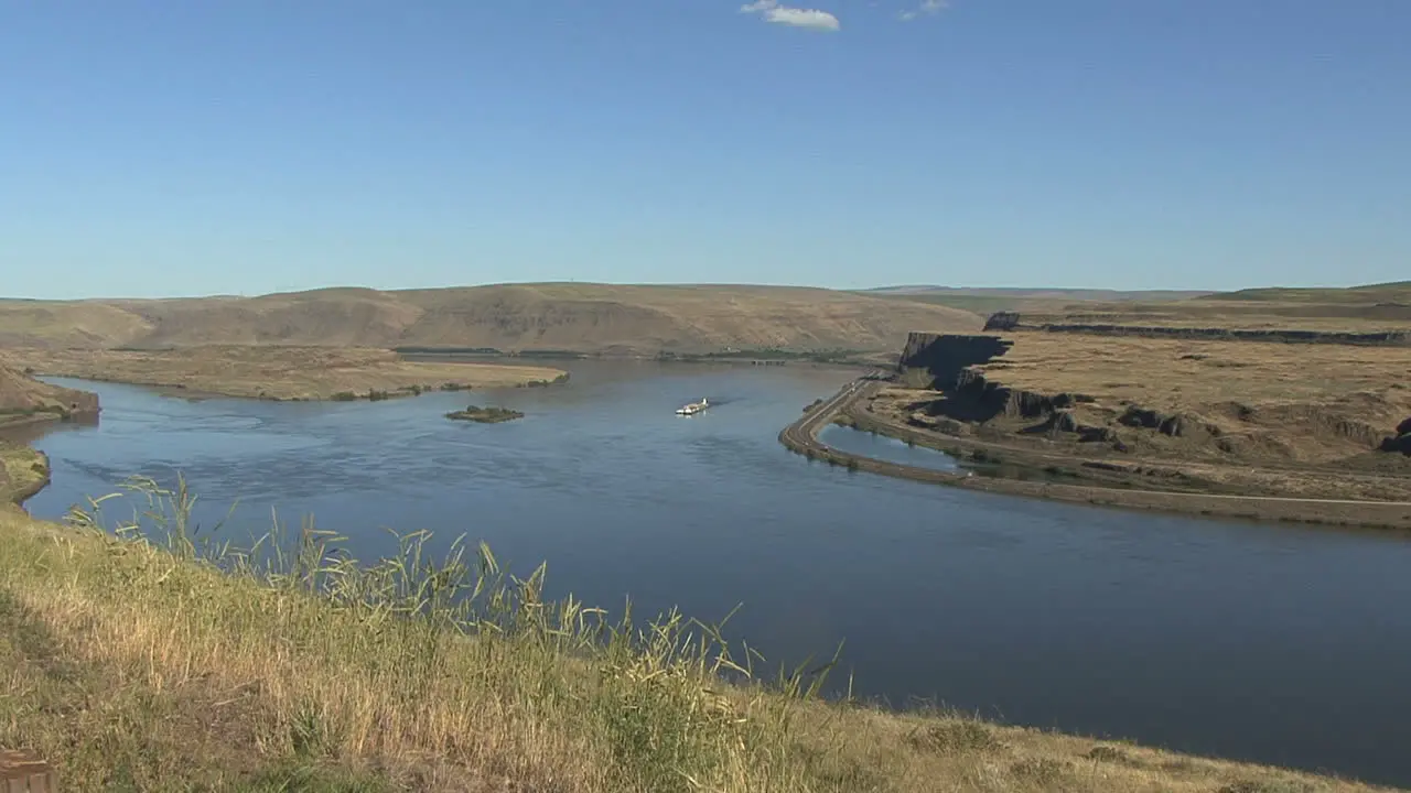 Oregon Columbia Gorge Celilo Falls site with barge