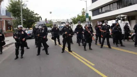 Hollywood Lines of Police Officers Blocking Street During Protest