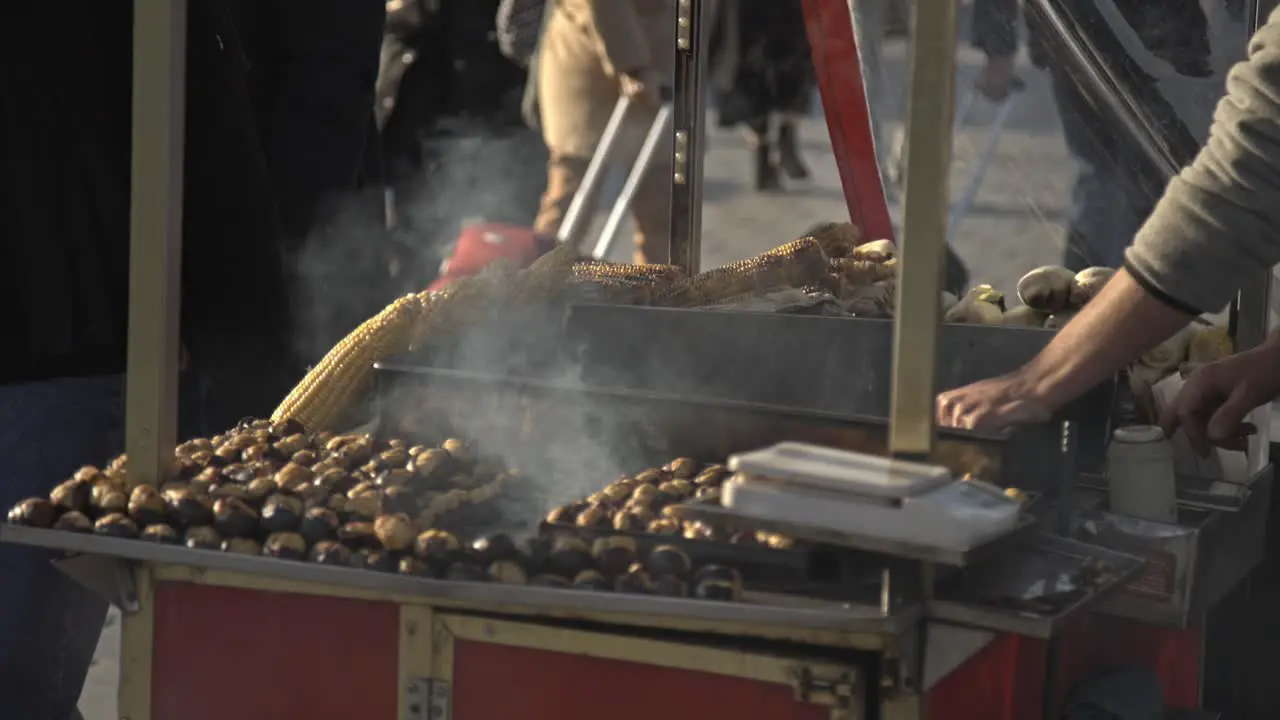 Popular Street Food in Istanbul Roasted Corn and Chestnuts in Cart