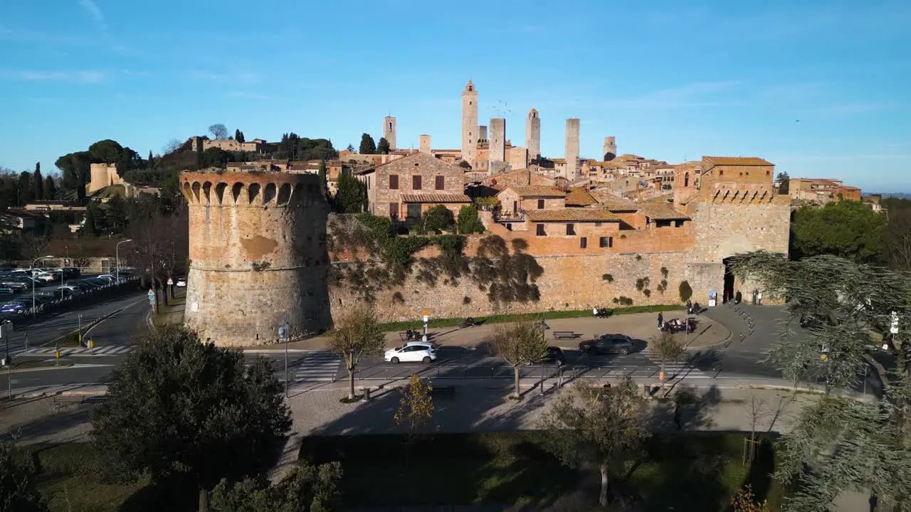 Pedestal Up Reveals San Gimignano Towers in Siena Italy