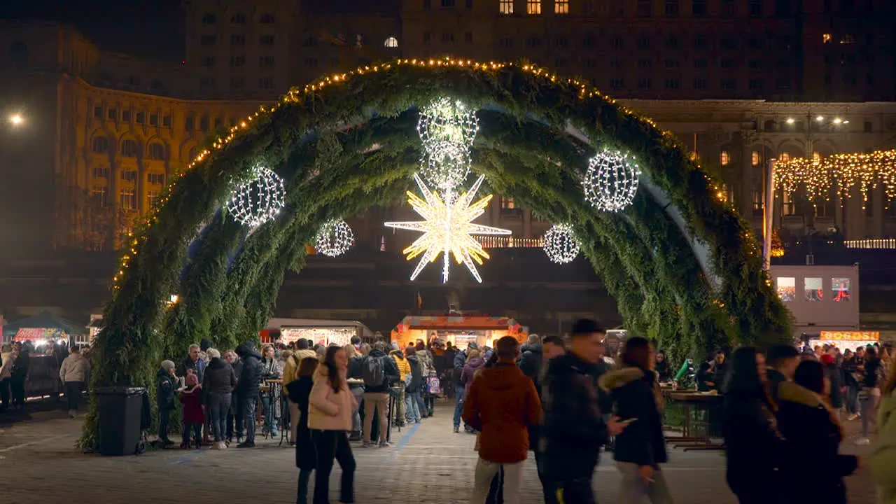 Bucharest Christmas Market kiosks and people  Bucharest Romania