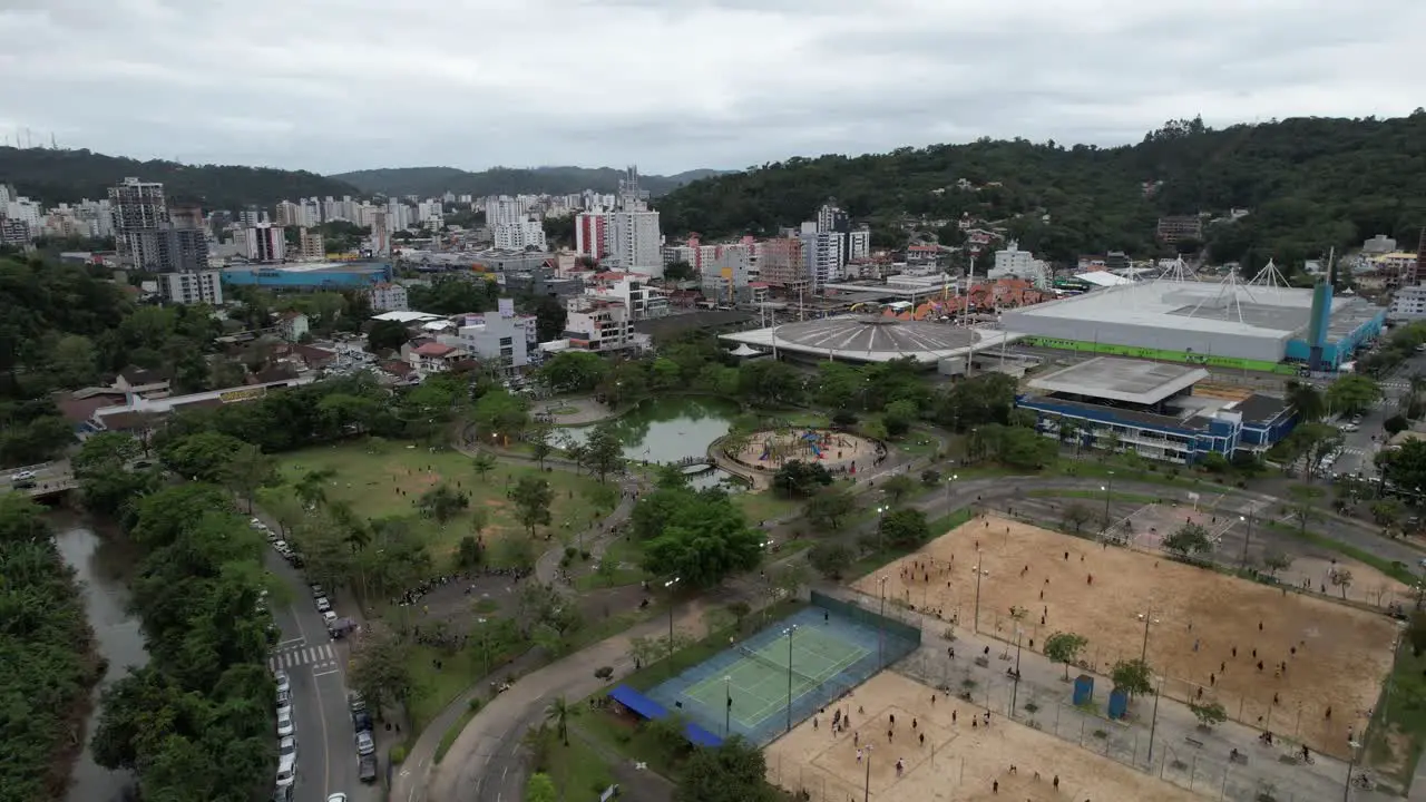 Drone video of Parque Ramiro Ruediger public park in the city of Blumenau state of Santa Catarina Brazil