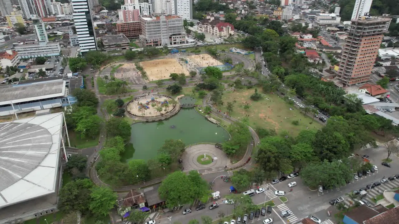 Drone video of Parque Ramiro Ruediger public park in the city of Blumenau Santa Catarina Brazil