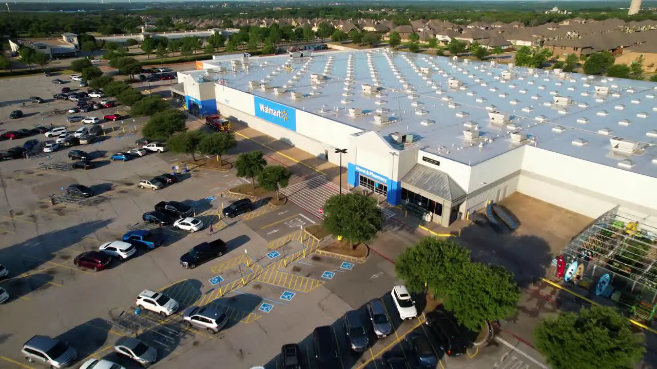 This is an editorial Aerial footage of Walmart in Hickory Creek Texas