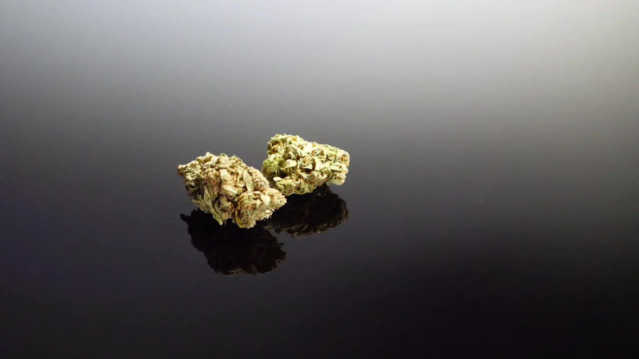 Two marijuana flower buds ready to be smoked isolated on a black background