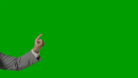 Close Up On Hand Of Businessman In Suit Pretending To Use AI Or VR Against Green Screen 2