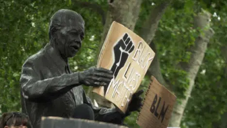 London Nelson Mandela Statue Holding Black Lives Matter Sign