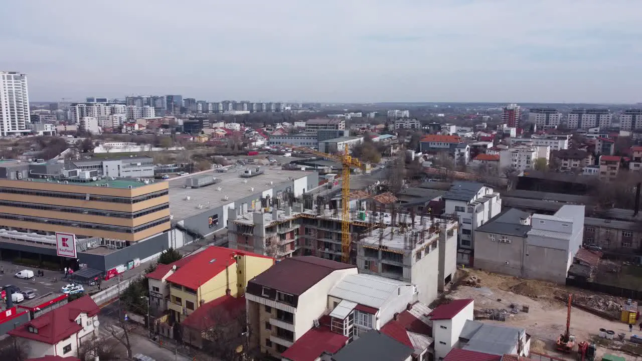 Aerial Drone View Of Construction Building In City