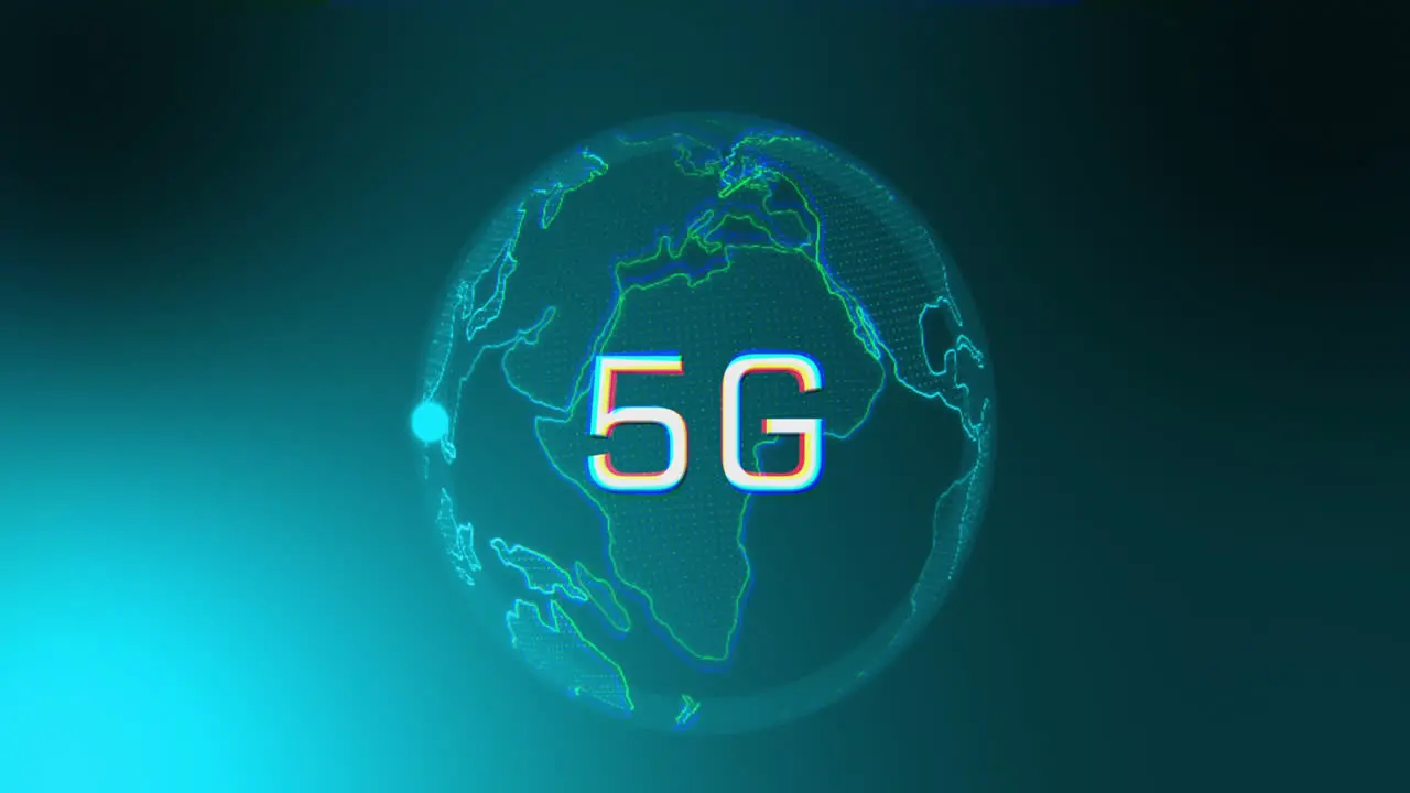 Animation of 5g over globe circle and digital screen