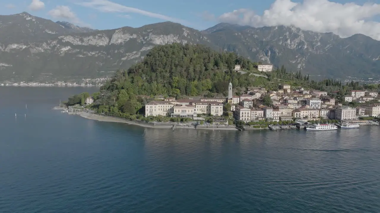 4K Aerial Slow push in to Hotel in Bellagio Lake Como Italy